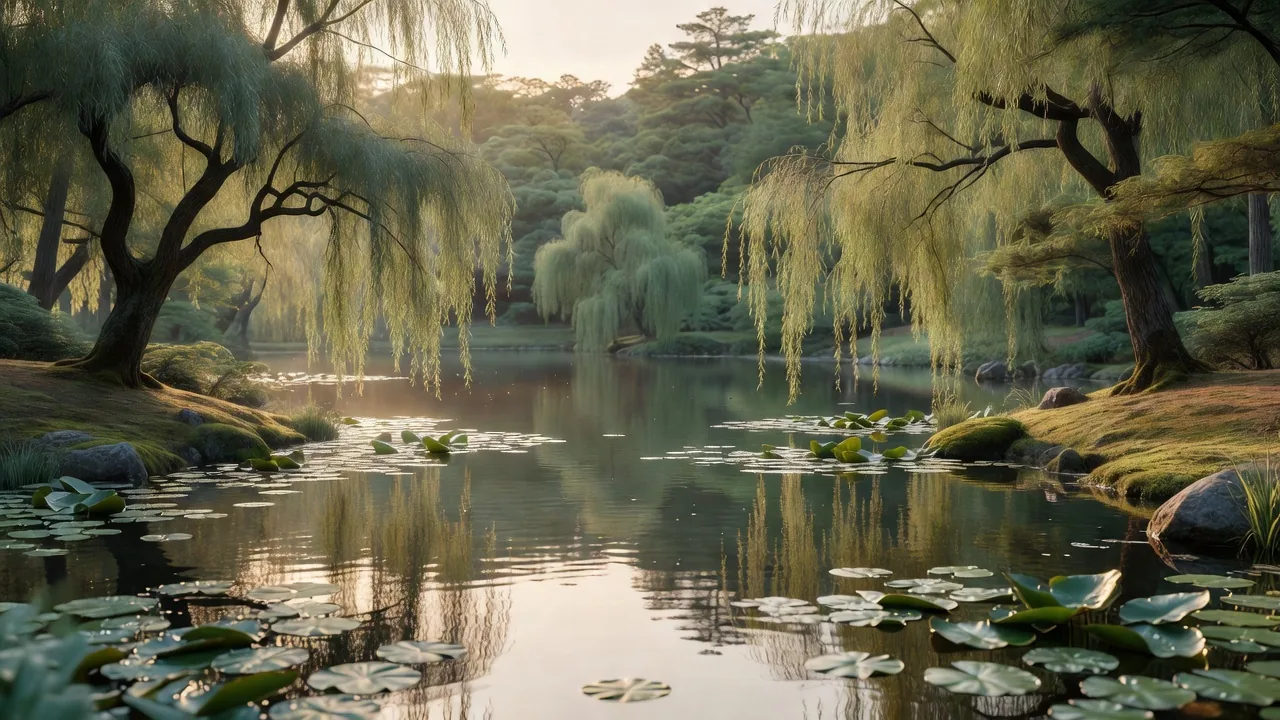 蓮池の柳辺
